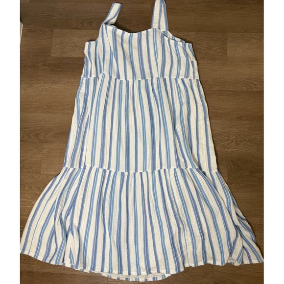J.Jill Dresses & Skirts - J.Jill 100% Cotton Blue White Striped Sundress Size 4X Tiered Maxi Dress Boho‎